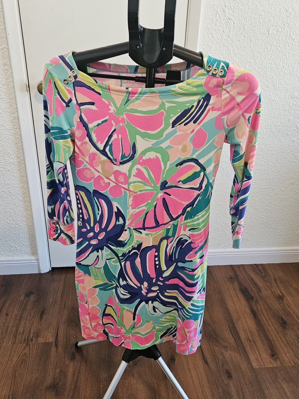 Lilly Pulitzer Bright Pink & Teal Floral Boatneck Dress